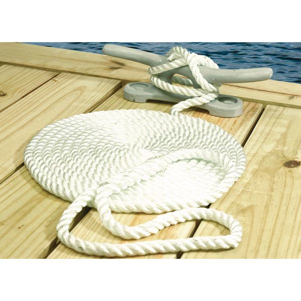 3-Strand Twisted Nylon Dock Line White, 5/8